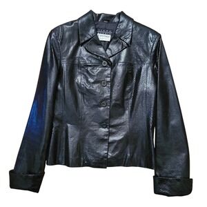 Siena Studio M Leather Jacket Black Snakeskin Embossed Button Front Grunge Goth